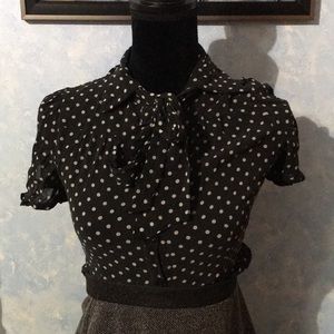 Polka Dot work Blouse with neck tie